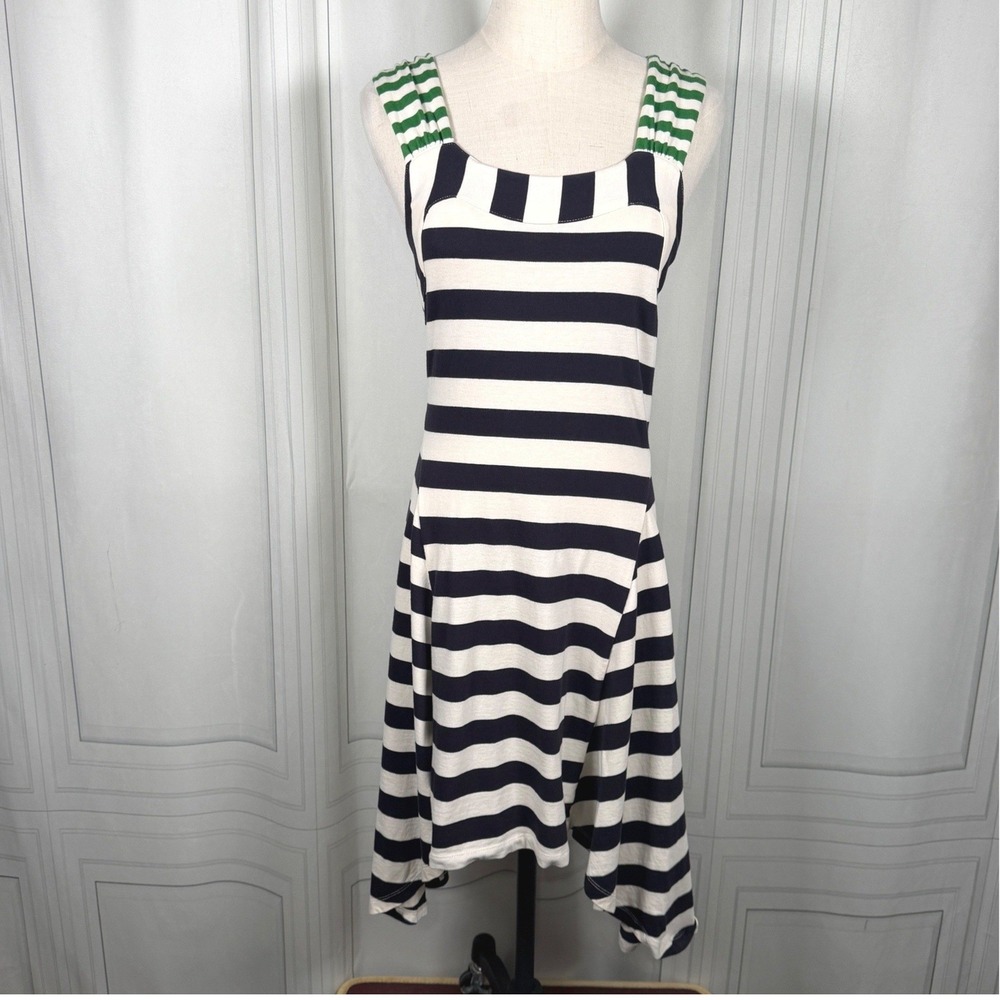 Anthropologie HWR Monogram Striped Handkerchief Hem Midi‎ Dress Size XS PTP 15"